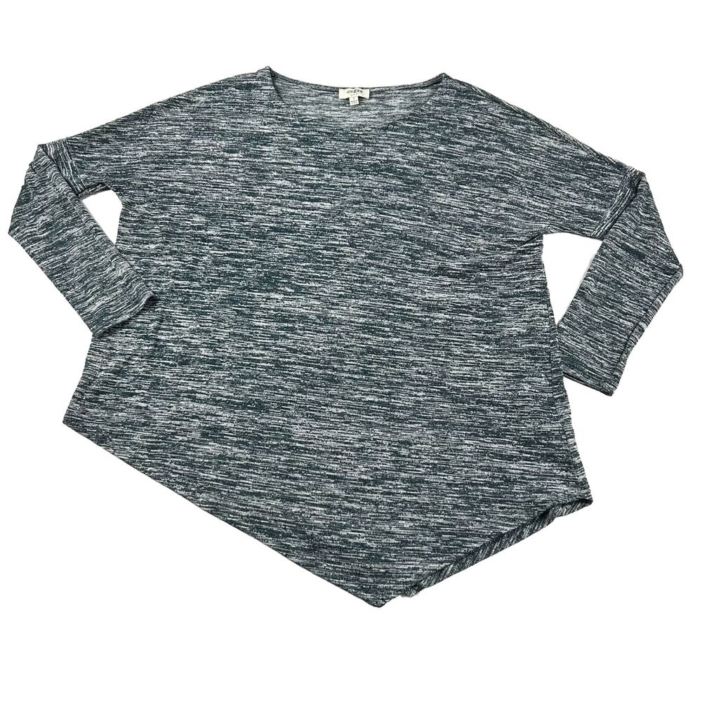 Umgee Womens Top Sz S Green Gray Marled Knit Long Sleeve Asymmetrical Heathered